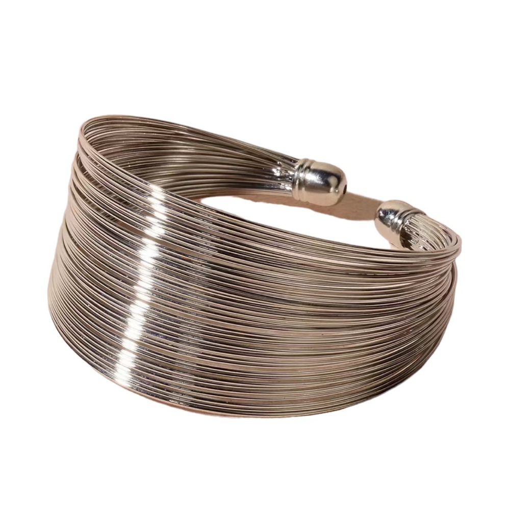 Silver Layered Wire Bangle Bracelet